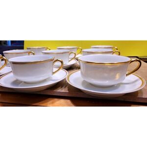 6 Piece White Porcelain Haviland Limoges Schleiger 20C Teacup and Saucer Set